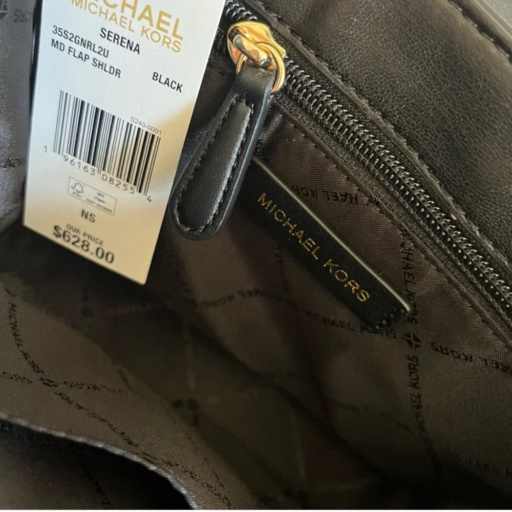 MICHAEL KORS SERENA MEDIUM FLAP SHOULDER CROSSBODY BLACK - Picture 7 of 11